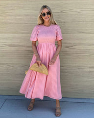 Iolana Dress Pink | Women's Cotton Smock Midi Dress