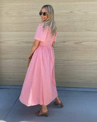 Iolana Dress Pink | Women's Cotton Smock Midi Dress