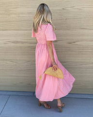 Iolana Dress Pink | Women's Cotton Smock Midi Dress
