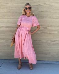 Iolana Dress Pink | Women's Cotton Smock Midi Dress
