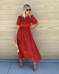 Iolana Dress Rust | Women's Cotton Smock Midi Dress