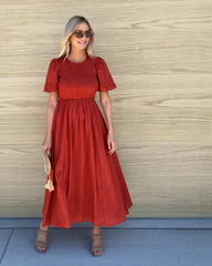 Iolana Dress Rust | Women's Cotton Smock Midi Dress