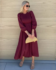 Iolana Dress - Wine Long Sleeve | Women's Cotton Midi Dress