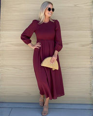 Iolana Dress - Wine Long Sleeve | Women's Cotton Midi Dress