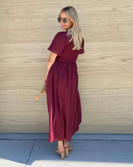 Iolana Dress Wine | Women's Cotton Smock Midi Dress