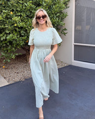 Iolana dress - Soft Khaki | Women's Cotton Smock Midi Dress