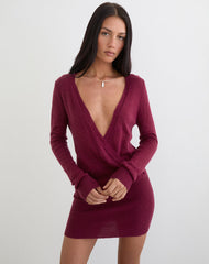 Junbi Wrap Mini Dress in Knit Wine