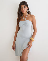 Juvela Halterneck Mini Dress in Cupro Ice Blue