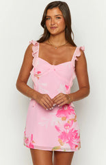 Joyce Pink Floral Chiffon Mini Dress - PRE ORDER