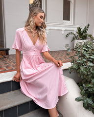 Korbela Dress - Powder Pink | Women's Linen Midi Dress