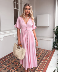 Korbela Dress - Powder Pink | Women's Linen Midi Dress