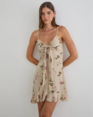 Lazlo Mini Dress in Bloom Leafy Taupe