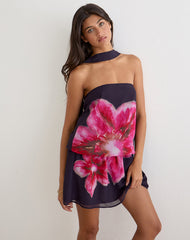 Lilira Mini Dress in Purple Chiffon with Desert Flower