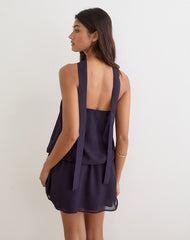 Lilira Mini Dress in Purple Chiffon with Desert Flower
