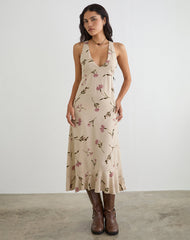 Lisandy Midi Dress in Bloom Leafy Taupe
