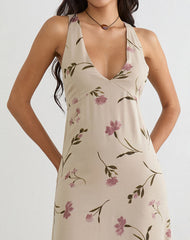Lisandy Midi Dress in Bloom Leafy Taupe