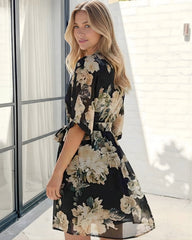 Laureana Dress - Midnight Blooms | Women's Floral Print Midi Dress