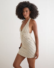 Mayeira Halterneck Mini Dress in Tilt Lines Beige