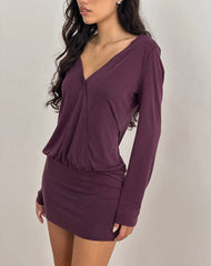 Mihiro Plunge Mini Dress in Cupro Deep Purple