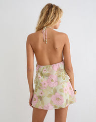 Milaya Mini Dress in Chiffon Ruffle Floral Sage