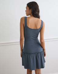 Nilima Cowl Neck Mini Dress in Rayon Jersey Ocean Storm