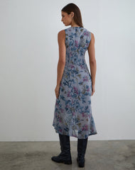 Olydia Midi Dress in Chiffon Shadow Lily Blue