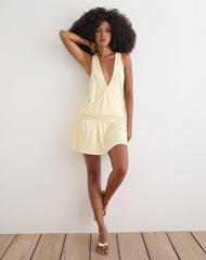 Pippa Plunge Wrap Mini Dress in Lemon