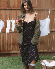 Posine Maxi Dress in Black with Red Rose Ditsy Print
