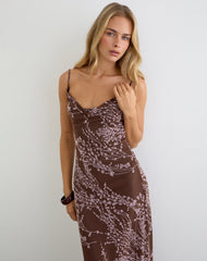 Pria Cowl Maxi Dress in Moonlit Blossom Brown