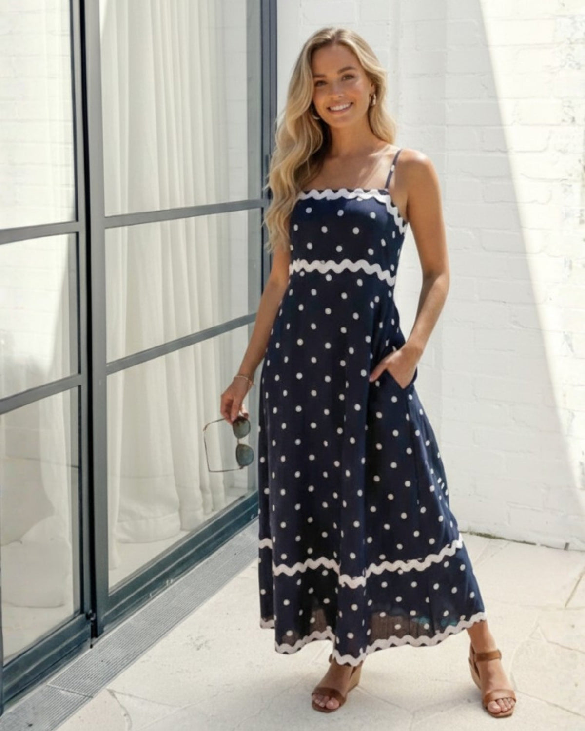 Priah Navy Spot Dress | Women's Polka Dot Midi Dress