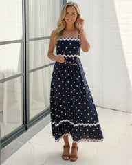 Priah Navy Spot Dress | Women's Polka Dot Midi Dress