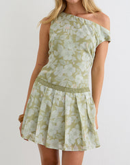 Qaireen Mini Dress in Pale Flower Green