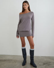 Raluca Long Sleeve Mini Dress in Grey Lavender
