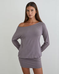 Raluca Long Sleeve Mini Dress in Grey Lavender