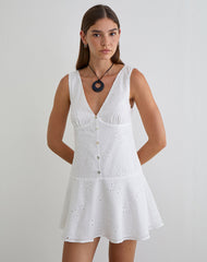 Raspati Mini Dress in Broderie White