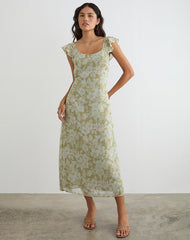 Risala Scoop Midi Dress in Pale Flower Green