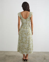 Risala Scoop Midi Dress in Pale Flower Green