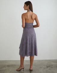 Rokoyo Halterneck Midi Dress in Flare Flower Purple