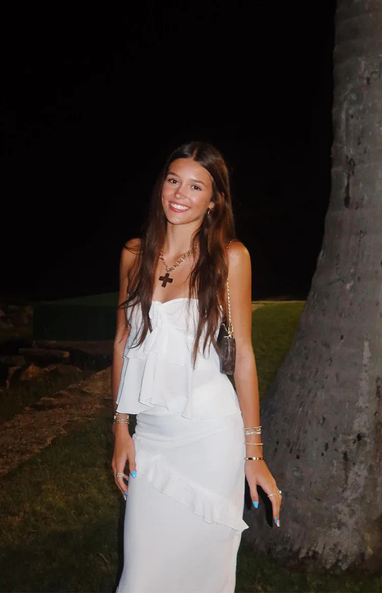 Raleigh White Ruffle Strapless Top