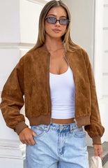 Rebecca Tan Cuffed Suedette Bomber Jacket
