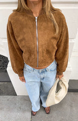 Rebecca Tan Cuffed Suedette Bomber Jacket