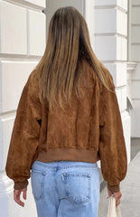 Rebecca Tan Cuffed Suedette Bomber Jacket