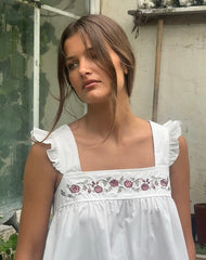 Sanaly Mini Dress in Poplin White with Cherry Blossom Embroidery