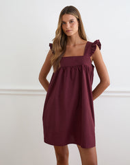 Sanaly Mini Dress in Poplin Maroon