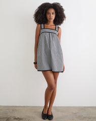 Sandat Smock Mini Dress in Mini Gingham Grey