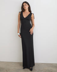 Sanyu Plunge Maxi Dress in Cupro Black
