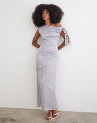 Sardian Maxi Dress in Chiffon Monochrome Silver Grey Polka