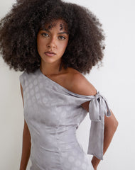Sardian Maxi Dress in Chiffon Monochrome Silver Grey Polka