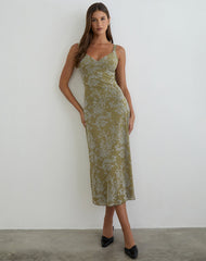 Selayu Midi Dress in Moss Petal Olive