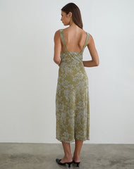 Selayu Midi Dress in Moss Petal Olive